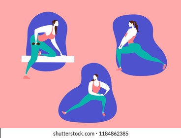 Woman in fitness class. people work out in fitness club, loosing weight before and after