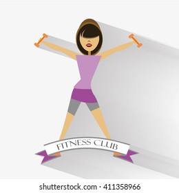 Woman Fitness, flat Design in white color backdrop