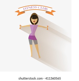 Woman Fitness, flat Design in white color backdrop