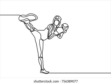 woman fitness kick boxing-continuous line drawing 