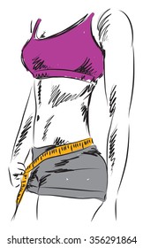 woman fitness measuring losing weight illustration