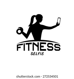 woman of fitness silhouette character make selfie vector design template