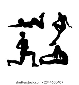 woman fitness silhouette isolated black on white background vector illustration