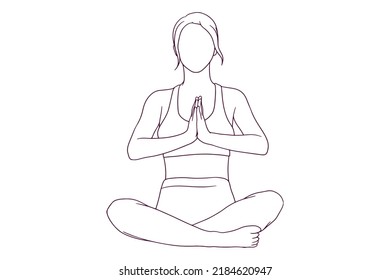 woman in fitness suit doing yoga pose hand drawn style vector illustration