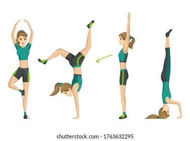 Woman fitness. Vector girl doing sport physical