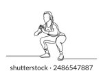 Woman Fitness workout exercise Continuous line drawing of a girl squat exercise.Female bodybuilder doing exercise in the gym center.Healthy lifestyle concept.
