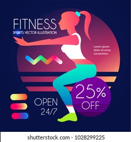 Woman Fitness. Workout Girl. Sports And Health Care Flyer Template In Trendy Colors. Gym Design. Vector Illustration