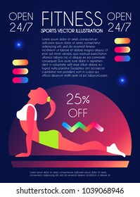 Woman Fitness. Workout girl. Sports and Health Care Flyer Template in Trendy Colors. Gym Design. Vector illustration