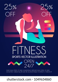 Woman Fitness. Workout girl. Sports and Health Care Flyer Template in Trendy Colors. Gym Design. Vector illustration