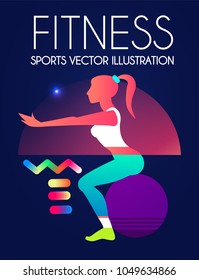 Woman Fitness. Workout girl. Sports and Health Care Flyer Template in Trendy Colors. Gym Design. Vector illustration