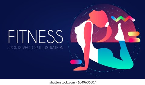 Woman Fitness. Workout girl. Sports and Health Care Flyer Template in Trendy Colors. Gym Design. Vector illustration