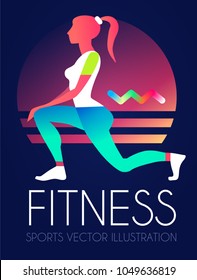 Woman Fitness. Workout girl. Sports and Health Care Flyer Template in Trendy Colors. Gym Design. Vector illustration