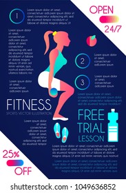 Woman Fitness. Workout girl. Sports and Health Care Flyer Template in Trendy Colors. Gym Design. Vector illustration