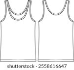 Woman fitted tank top, scoop neck, wide straps, sketch front and back