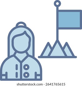 Woman With Flag Filled Blue Tone Icon