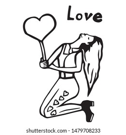 Woman with a flag in the form of a heart. To the feast of St. Valentine