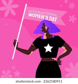Woman with flag. Modern feminist illustration. International women's day. 8 March day. Spring. Concept for equality. Vector