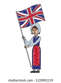 woman with flag in pole of great britain isolated icon