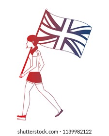 woman with flag in pole of great britain isolated icon