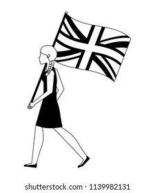 woman with flag in pole of great britain isolated icon