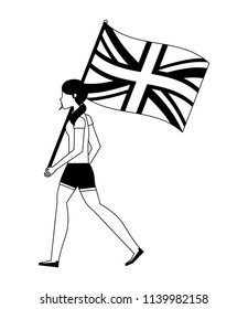 woman with flag in pole of great britain isolated icon