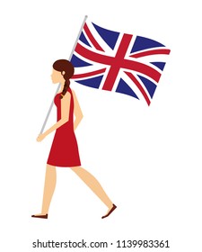 woman with flag in pole of great britain isolated icon