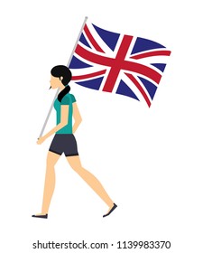 woman with flag in pole of great britain isolated icon