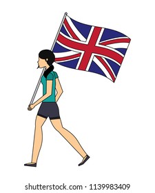 woman with flag in pole of great britain isolated icon
