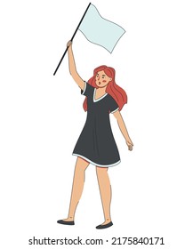La mujer con una bandera en la protesta.