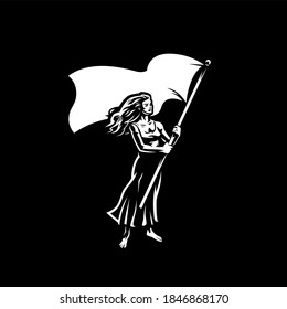 Woman with a flag. A woman waves a large flag. Protest, meeting, demonstration, voting.