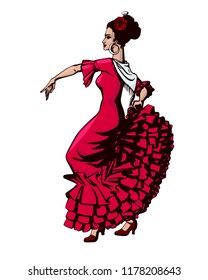 Woman flamenco dancer in a red dress