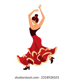 Woman Flamenco dancing isolated on white background. Spanish dance. Flat vector illustration