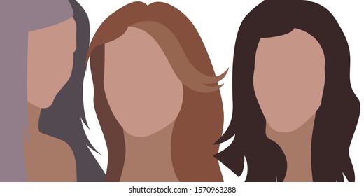 Woman flat face. Vector illustration. Young and old people.