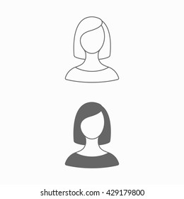 Woman flat icon. Monochrome woman isolated on background. Woman closeup. Vector set