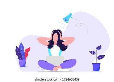 Woman in flat style reading news. Informational detox. Fake news. Digital detox