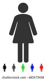 Woman flat vector illustration with colored versions. Color woman icon variants with black, gray, green, blue, red.