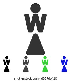 Woman flat vector illustration. Colored woman gray, black, blue, green icon variants. Flat icon style for application design.