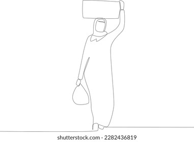 A woman flees to a safe place. Refugee one-line drawing