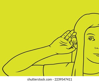 Woman flexing biceps muscle, People are playing paper, rock, scissors Curious woman eavesdropping, cupping ear with hand woman squeezing a pimple.