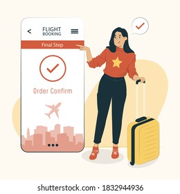 Woman Flight Booking Concept Illustration For Banner, Poster, Website, Etc.