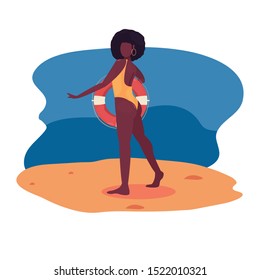woman with float - summer time vacations design vector illustration