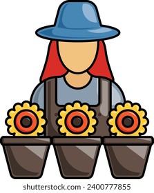 woman floriculture concept, Floral designers vector icon design, Shrubs and Trees symbol, Plants and Flowers sign, Landscaping and Garden Tools stock illustration