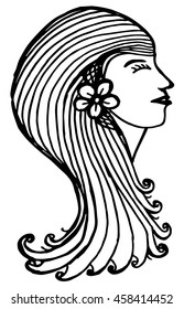 Woman with flower in hair. Decorative style