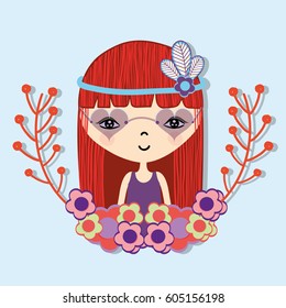 woman with flower in the head and branches flowers