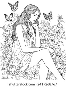 Woman flower plant coloring pages