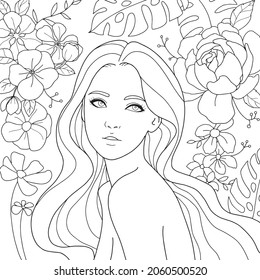 Woman Flower Vector Illustration Coloring Book Stock Vector (Royalty ...