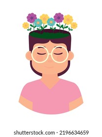 woman with flowers in head