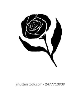 Woman with Flowers linocut Drawing. Female Figure Minimalist Illustration. Modern Trendy Line Art Drawing for Beauty Logo, Wall Decor, Fashion Minimal Print, Poster, Social Media. 