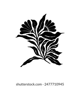 Woman with Flowers linocut Drawing. Female Figure Minimalist Illustration. Modern Trendy Line Art Drawing for Beauty Logo, Wall Decor, Fashion Minimal Print, Poster, Social Media. 