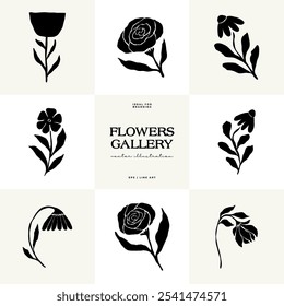 Mulher com flores linocut Desenho. Figura feminina ilustração minimalista. Moderna linha de moda desenho de arte para o logotipo de beleza, decoração de parede, Moda Impressão Mínima, Cartaz, Mídia Social. 